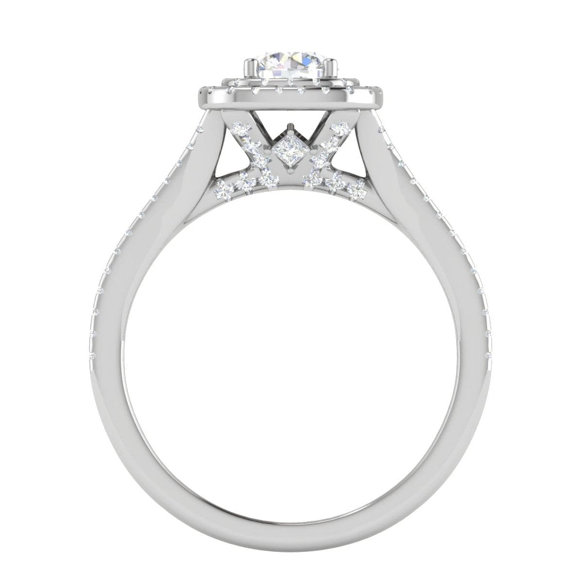 Jewelove™ Rings J VS / Women's Band only 0.50 cts Solitaire Double Square Halo Diamond Split Shank Platinum Ring JL PT RH RD 269