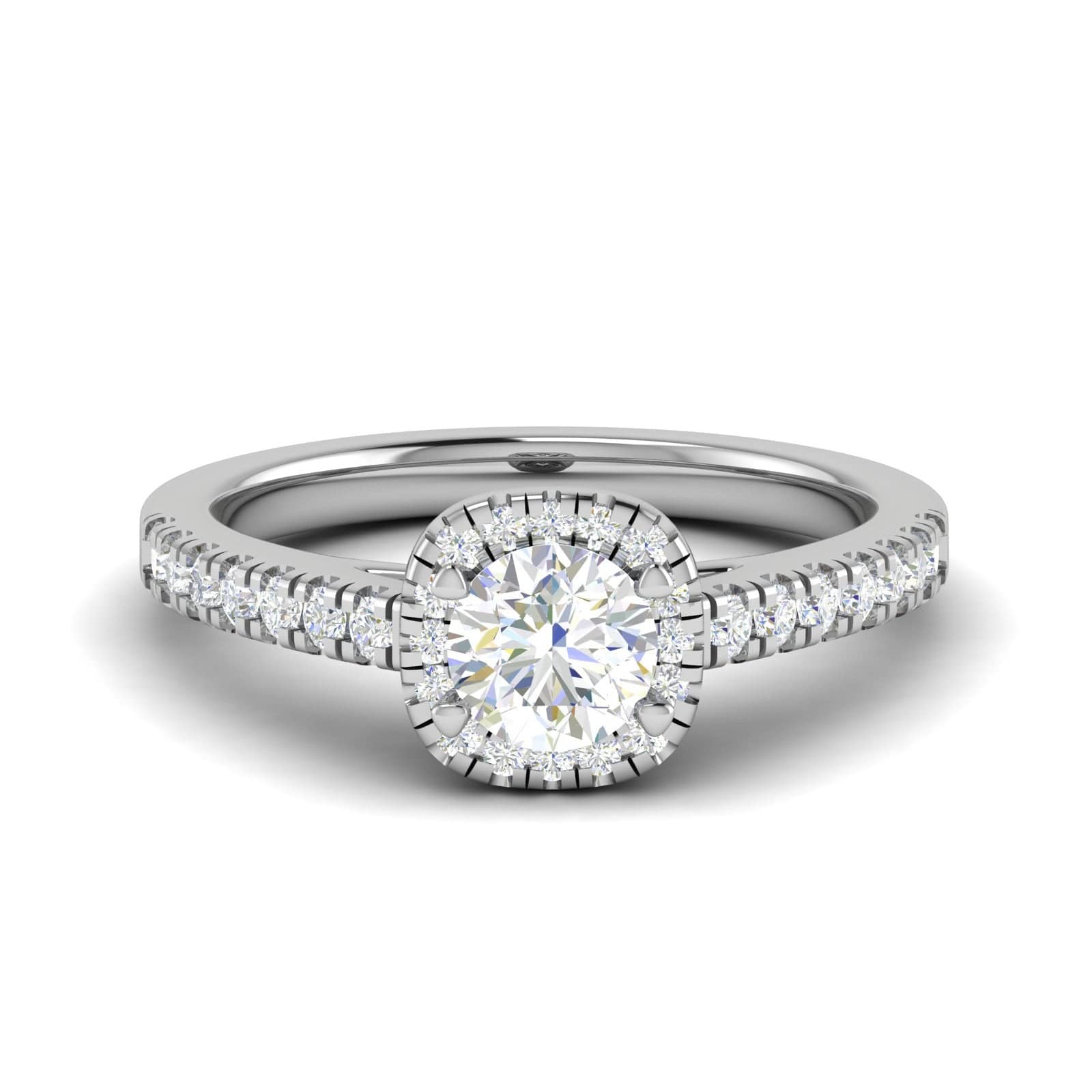 Jewelove™ Rings J VS / Women's Band only 0.50 cts Solitaire Halo Diamond Shank Platinum Ring JL PT RH RD 173