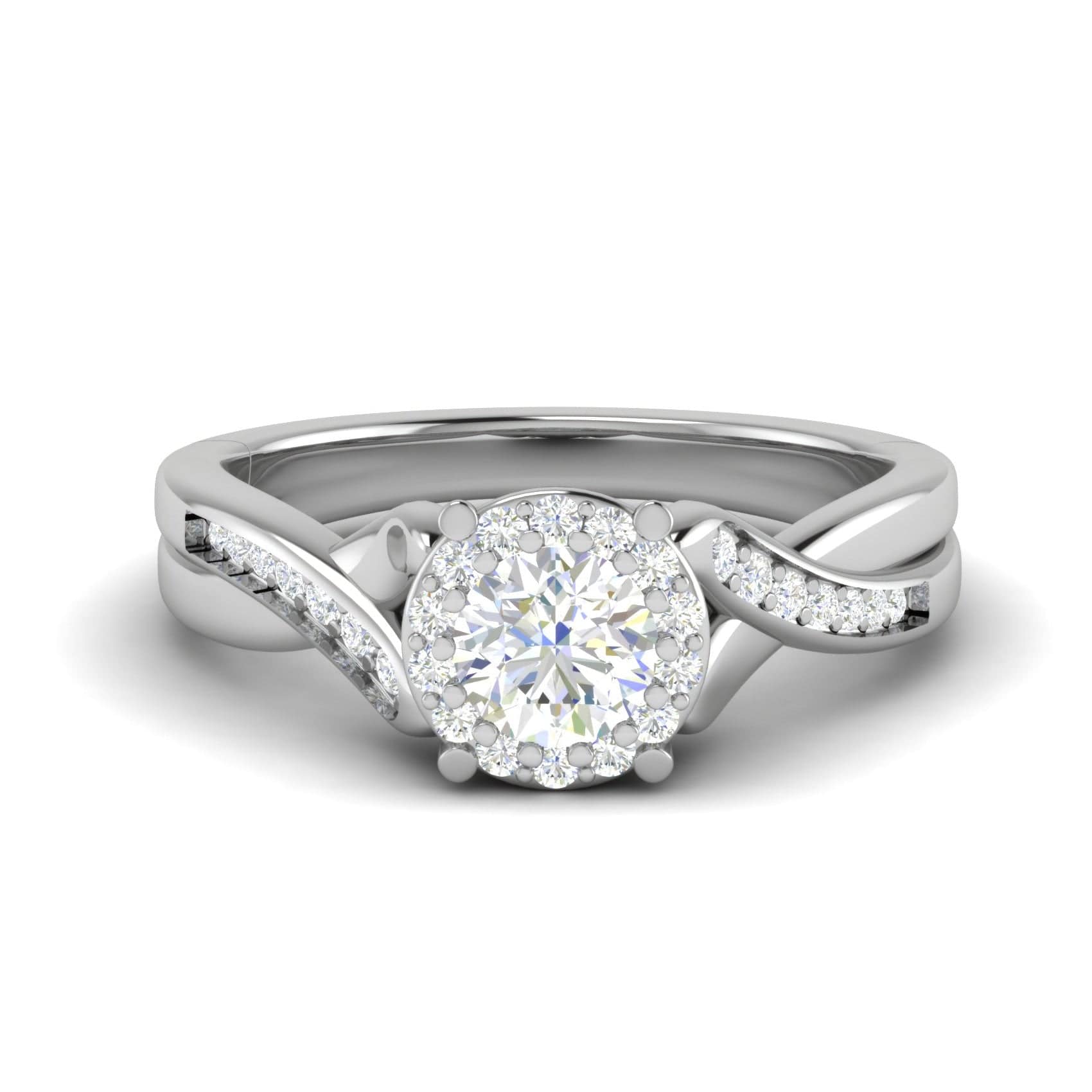 Jewelove™ Rings J VS / Women's Band only 0.50 cts Solitaire  Halo Diamond Shank Platinum Ring JL PT RH RD 175