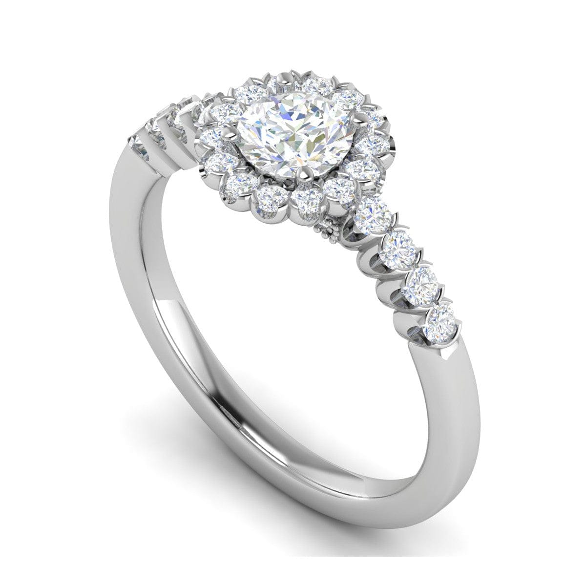 Jewelove™ Rings J VS / Women's Band only 0.50 cts Solitaire Halo Diamond Shank Platinum Ring JL PT RH RD 183