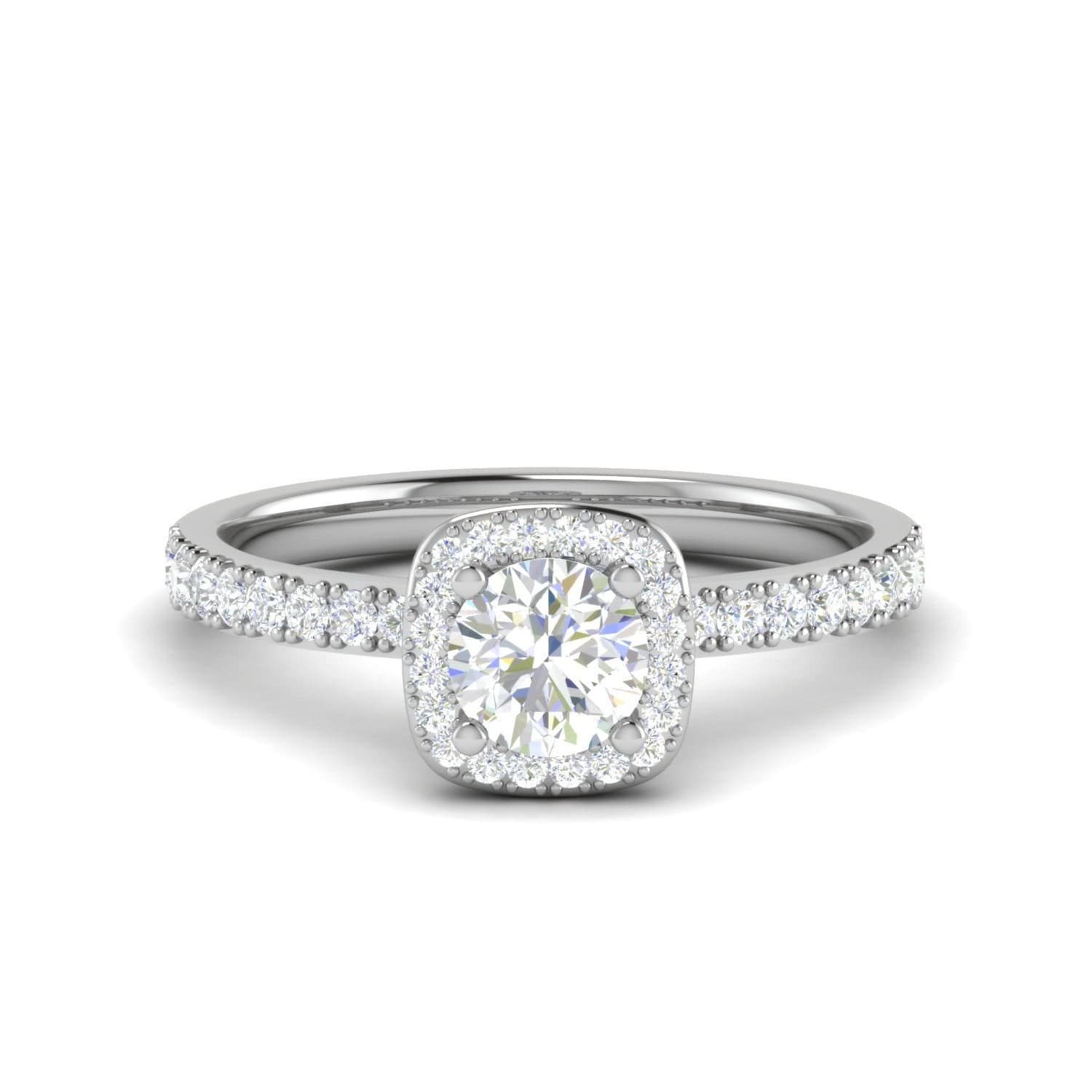 Jewelove™ Rings J VS / Women's Band only 0.50 cts Solitaire Halo Diamond Shank Platinum Ring JL PT RH RD 185