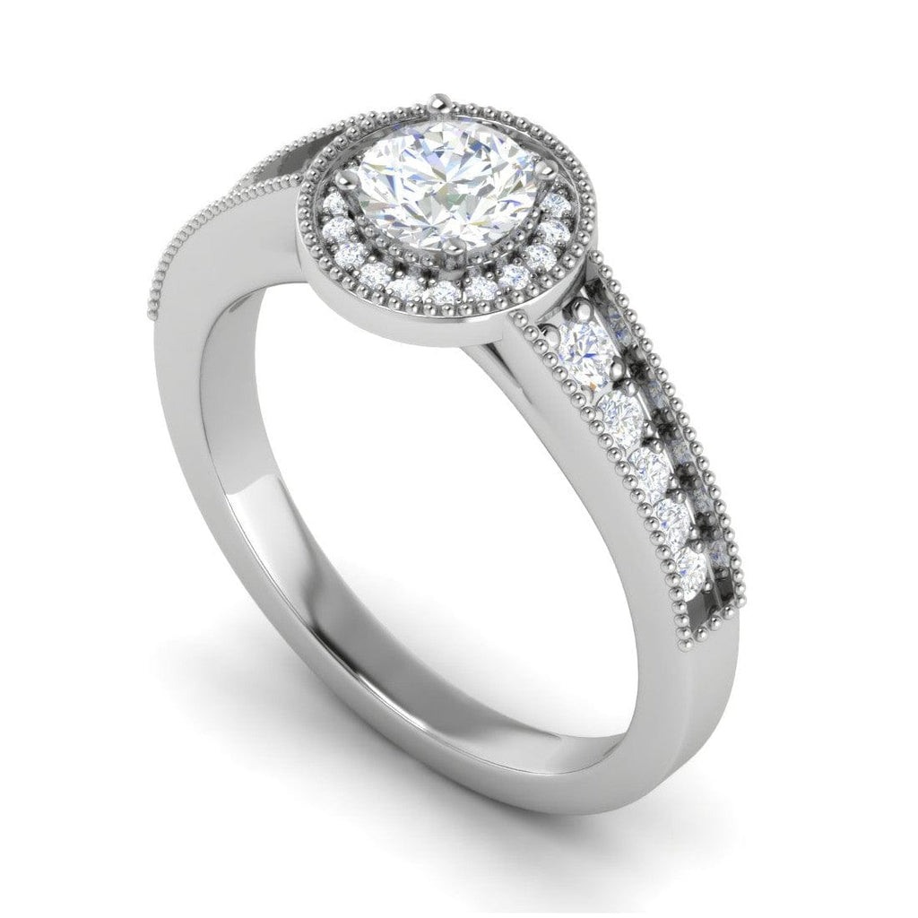 Jewelove™ Rings J VS / Women's Band only 0.50 cts Solitaire Halo Diamond Shank Platinum Ring JL PT RH RD 202