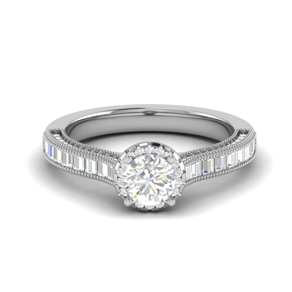 Jewelove™ Rings J VS / Women's Band only 0.50 cts Solitaire Halo Diamond Shank Platinum Ring JL PT RH RD 207
