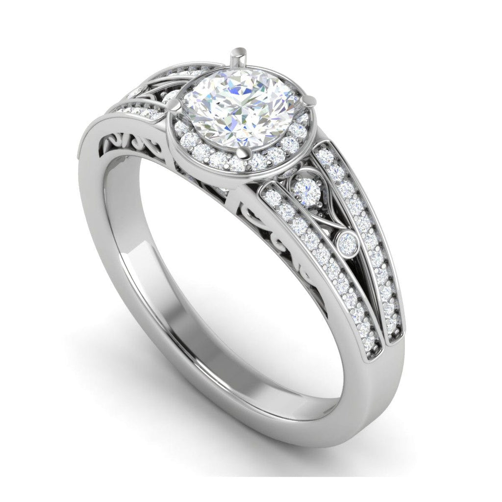 Jewelove™ Rings J VS / Women's Band only 0.50 cts Solitaire Halo Diamond Split Shank Platinum Ring JL PT RH RD 208