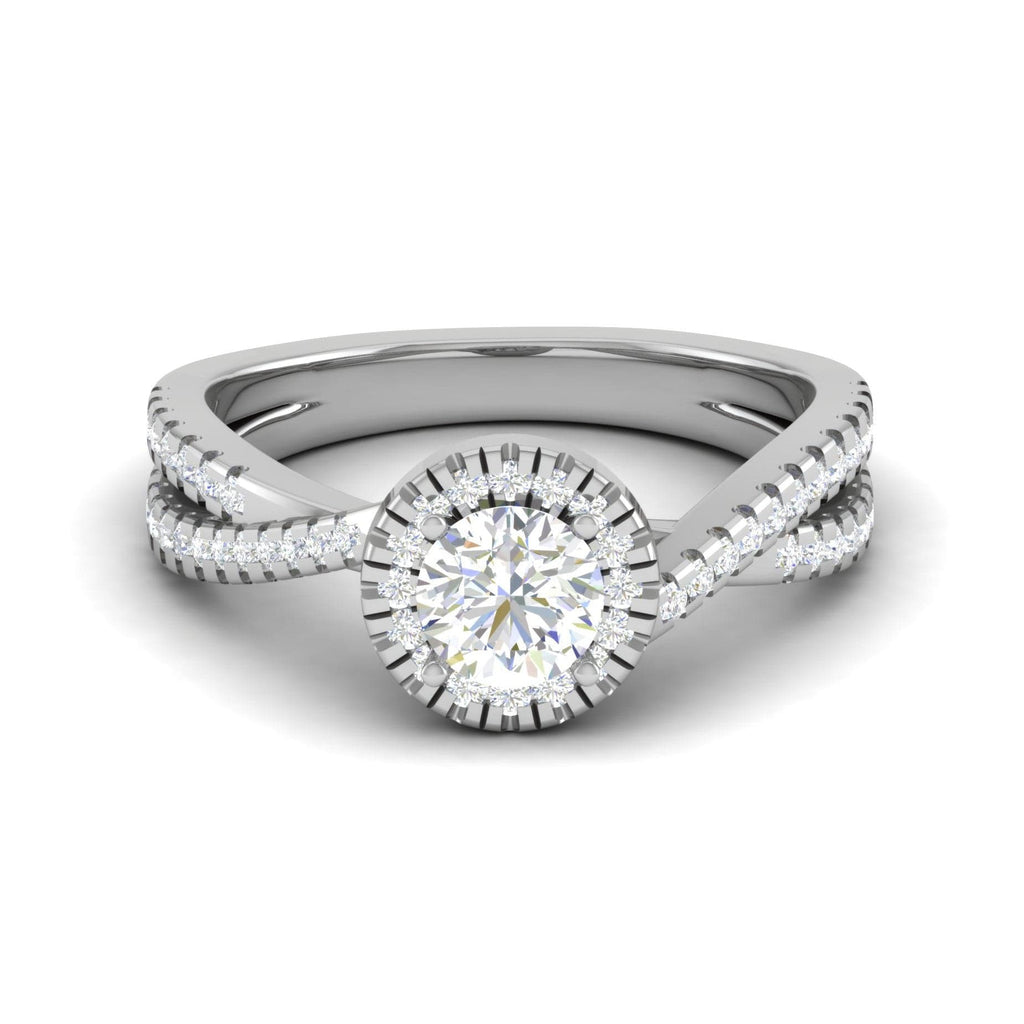 Jewelove™ Rings VS J / Women's Band only 0.50 cts Solitaire Halo Diamond Twisted Shank Platinum Ring JL PT RP RD 132