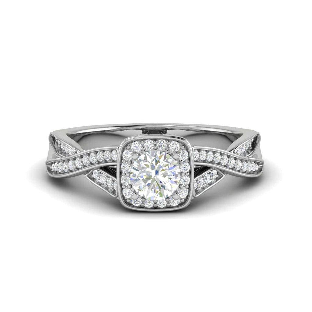Jewelove™ Rings J VS / Women's Band only 0.50 cts Solitaire Halo Diamond with Twisted Shank Platinum Ring JL PT RH RD 276