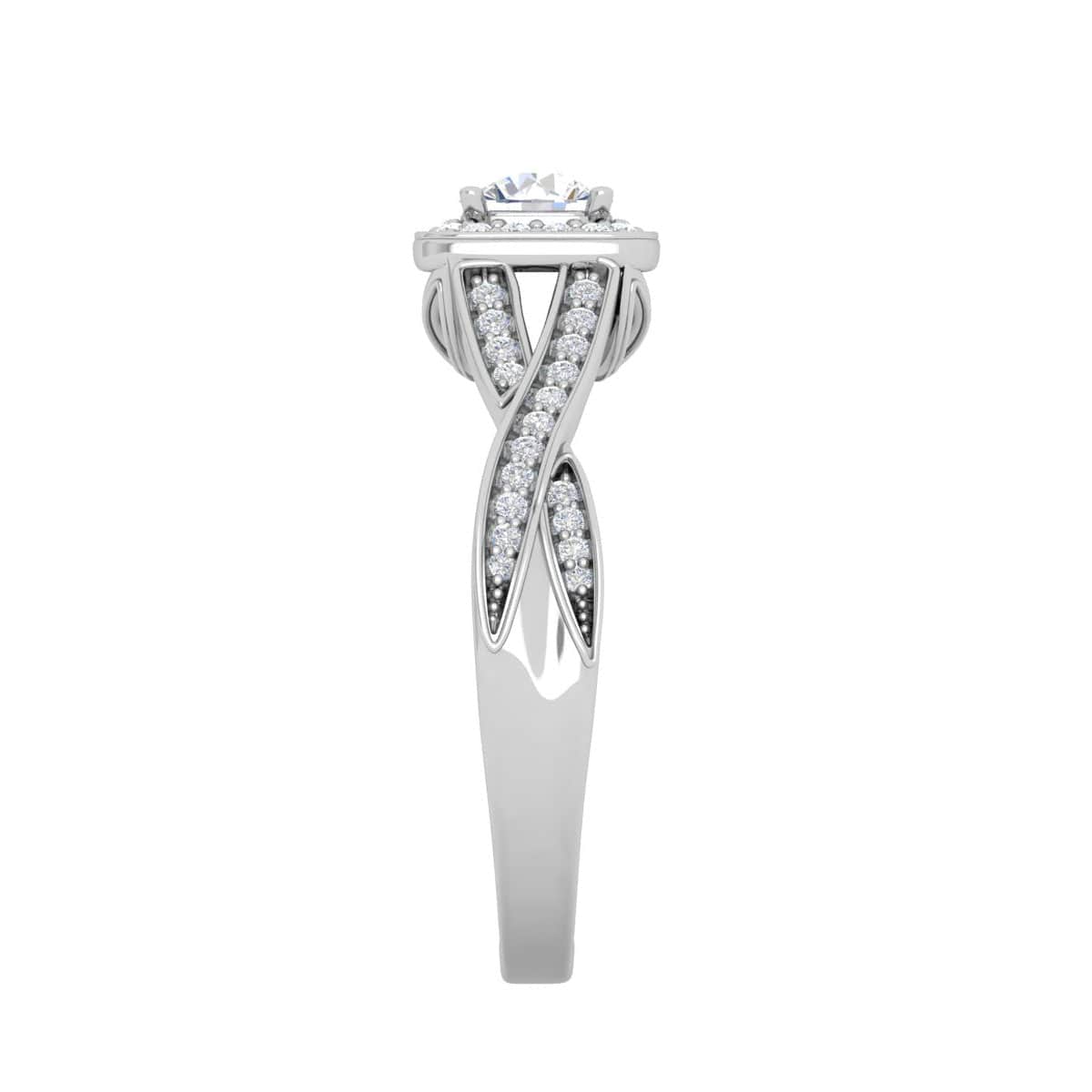 Jewelove™ Rings J VS / Women's Band only 0.50 cts Solitaire Halo Diamond with Twisted Shank Platinum Ring JL PT RH RD 276