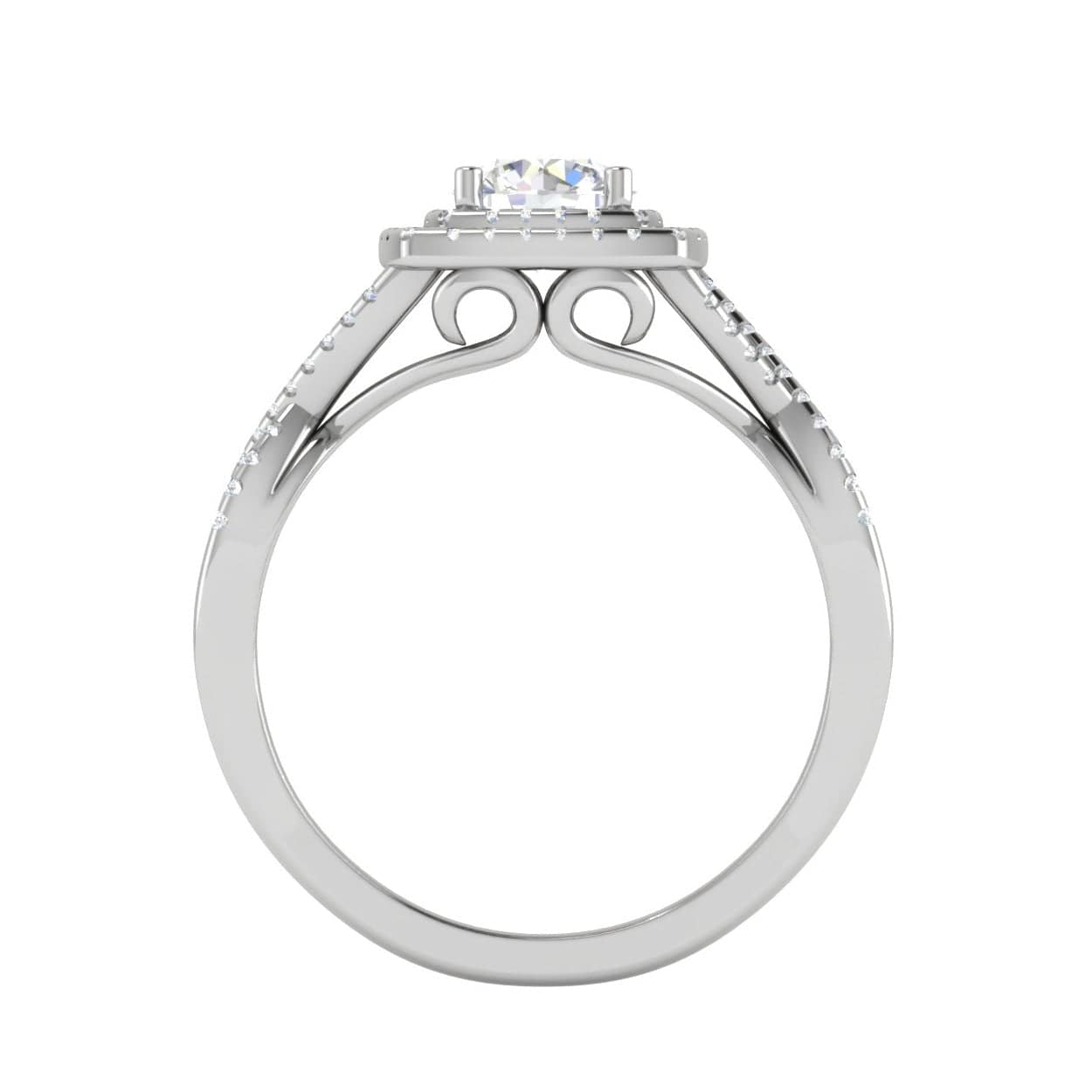 Jewelove™ Rings J VS / Women's Band only 0.50 cts Solitaire Square Double Halo Diamond with Twisted Shank Platinum Ring JL PT RH RD 274