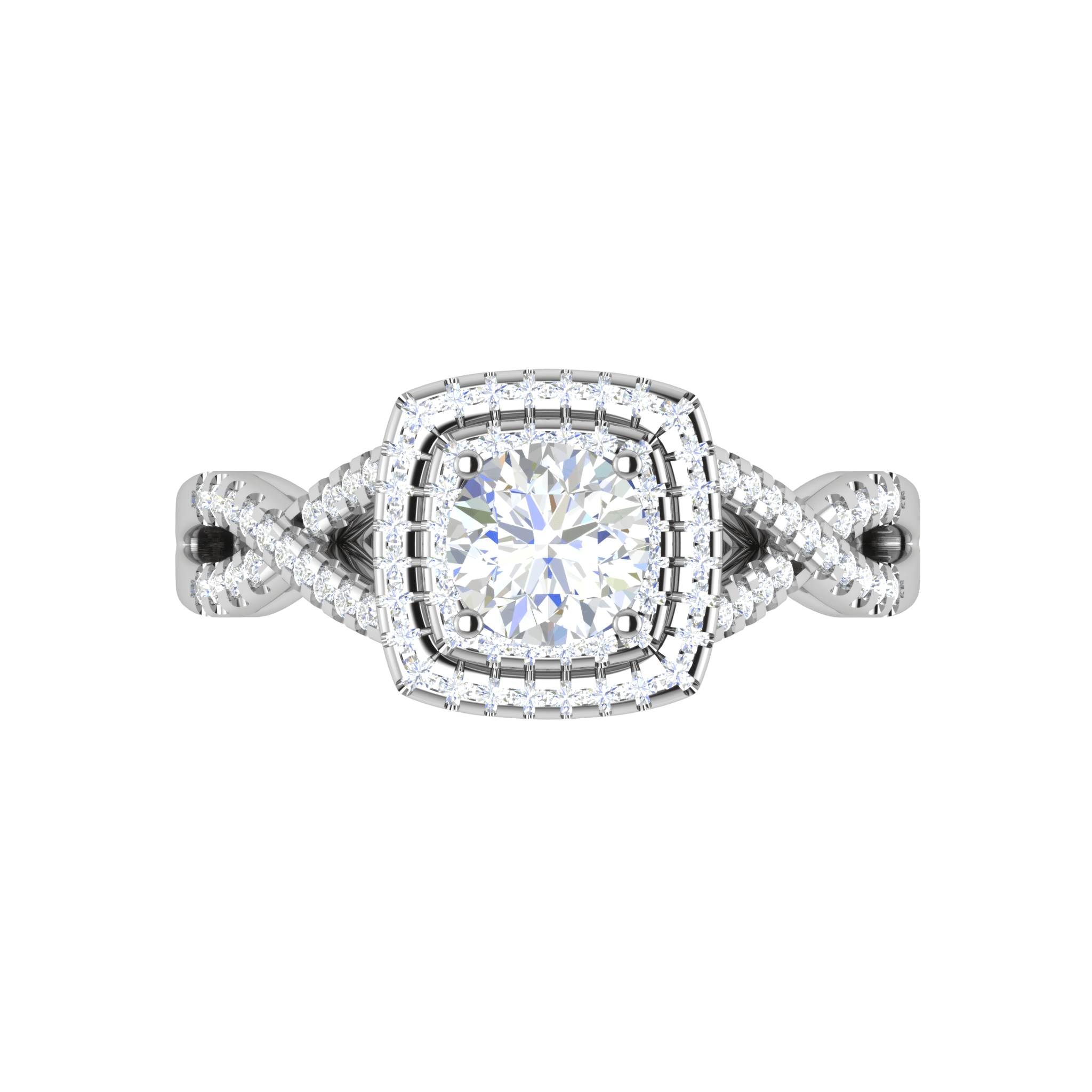 Jewelove™ Rings J VS / Women's Band only 0.50 cts Solitaire Square Double Halo Diamond with Twisted Shank Platinum Ring JL PT RH RD 274