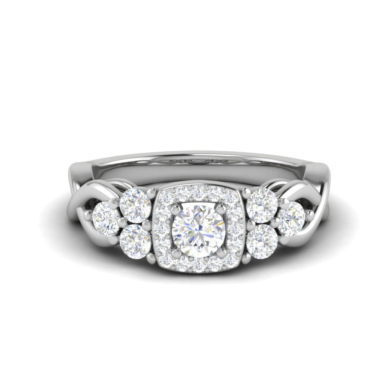 Jewelove™ Rings J VS / Women's Band only 0.50 cts Solitaire Square Halo Diamond Accents Platinum Ring JL PT RH RD 272