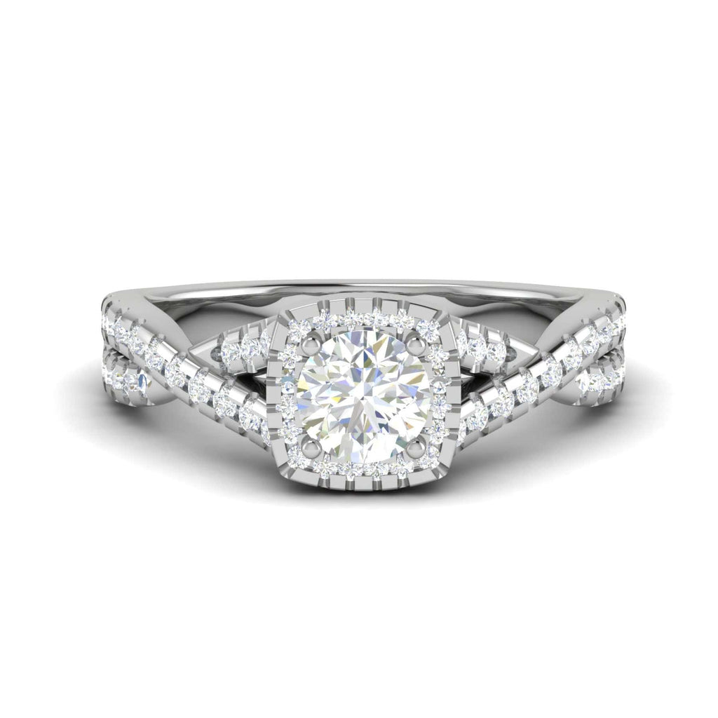 Jewelove™ Rings J VS / Women's Band only 0.50 cts Solitaire Square Halo Diamond Twisted Shank Platinum Ring JL PT RH RD 261