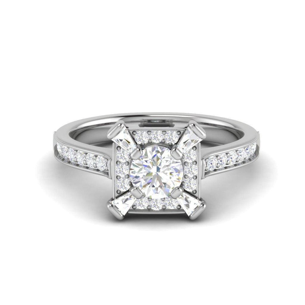 Jewelove™ Rings J VS / Women's Band only 0.50 cts Solitaire Square Halo Diamond with Shank Platinum Ring JL PT RH RD 279