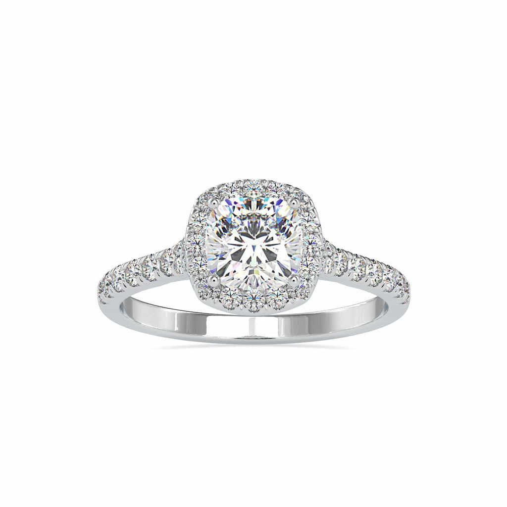 Jewelove™ Rings Women's Band only / VVS GH 0.50cts. Cushion Cut Solitaire Platinum Halo Diamond Shank Solitaire Engagement Ring JL PT 0193
