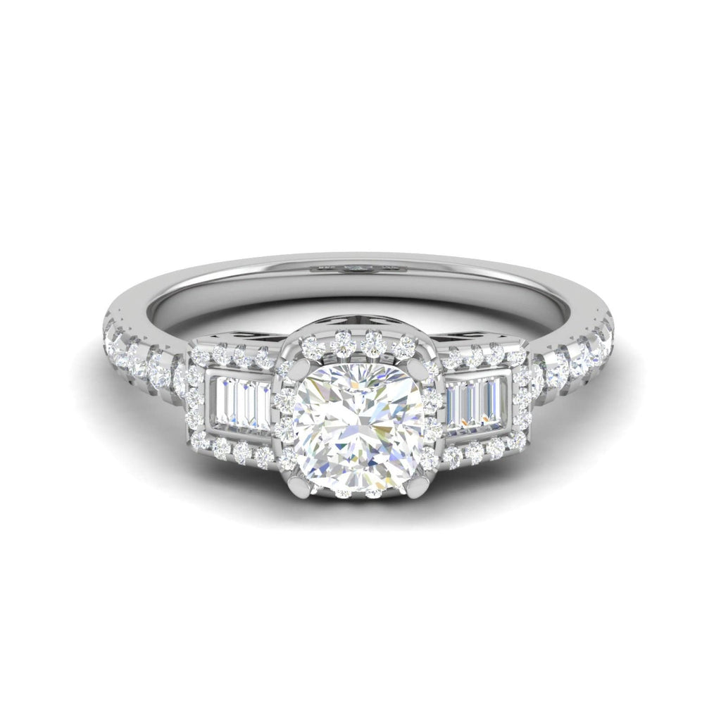 Jewelove™ Rings VVS G / Women's Band only 0.50cts. Cushion Solitaire with Emerald Cut Diamond Platinum Ring JL PT R3 CU 175