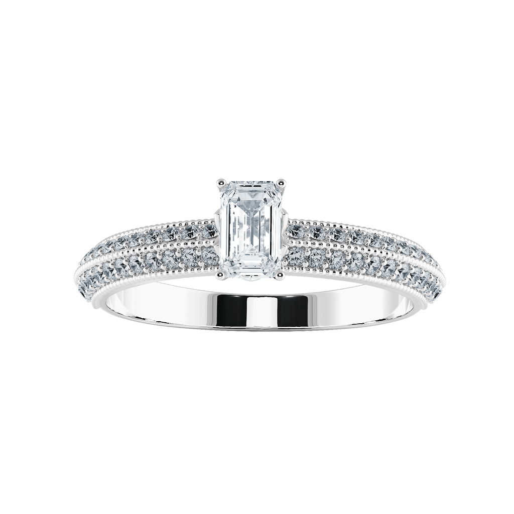 Jewelove™ Rings E VVS / Women's Band only 0.50cts Emerald Cut Solitaire Diamond Split Shank Platinum Ring JL PT 1188-A
