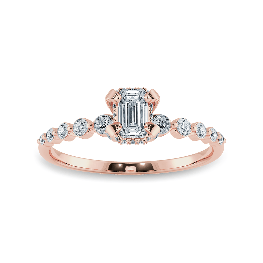 Jewelove™ Rings Women's Band only / VVS E 0.50cts. Emerald Cut Solitaire Halo Diamond Accents 18K Rose Gold Solitaire Ring JL AU 2006R-A