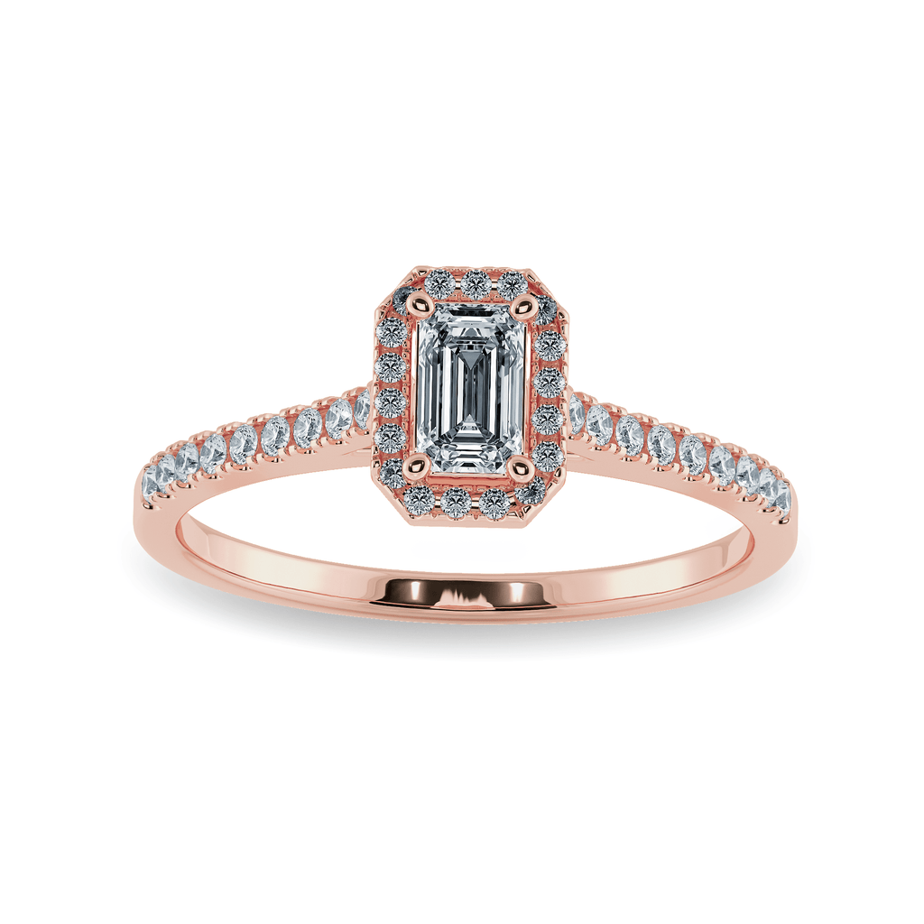 Jewelove™ Rings Women's Band only / VVS E 0.50cts. Emerald Cut Solitaire Halo Diamond Shank 18K Rose Gold Ring JL AU 1197R-A