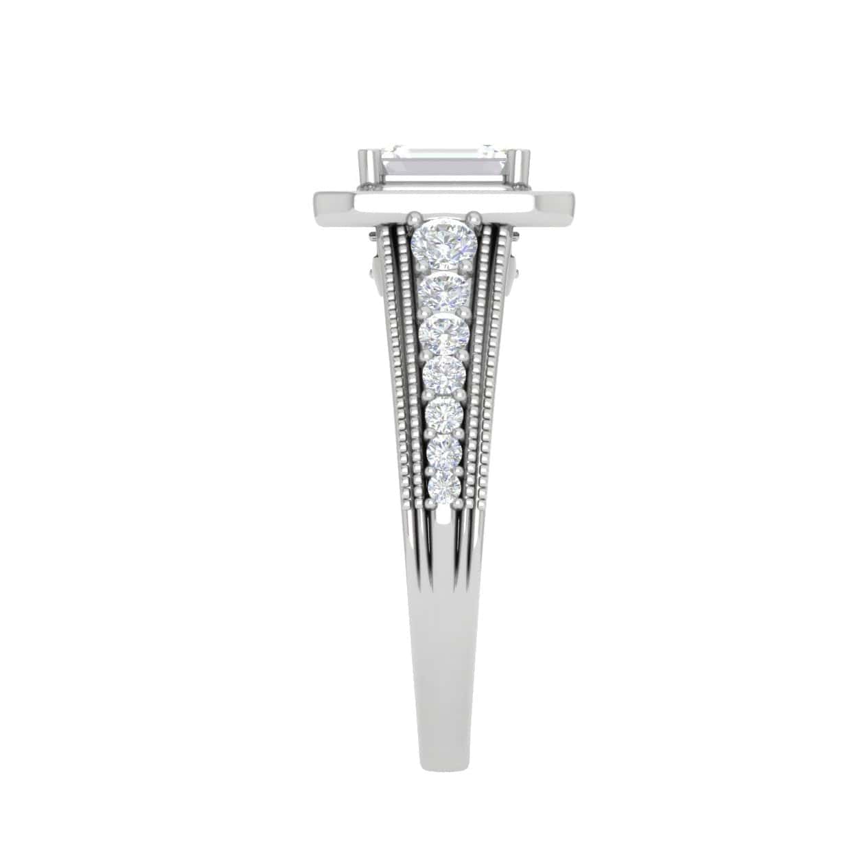 Jewelove™ Rings E VVS / Women's Band only 0.50cts. Emerald Cut Solitaire Halo Diamond Shank Platinum Ring JL PT WB6010E