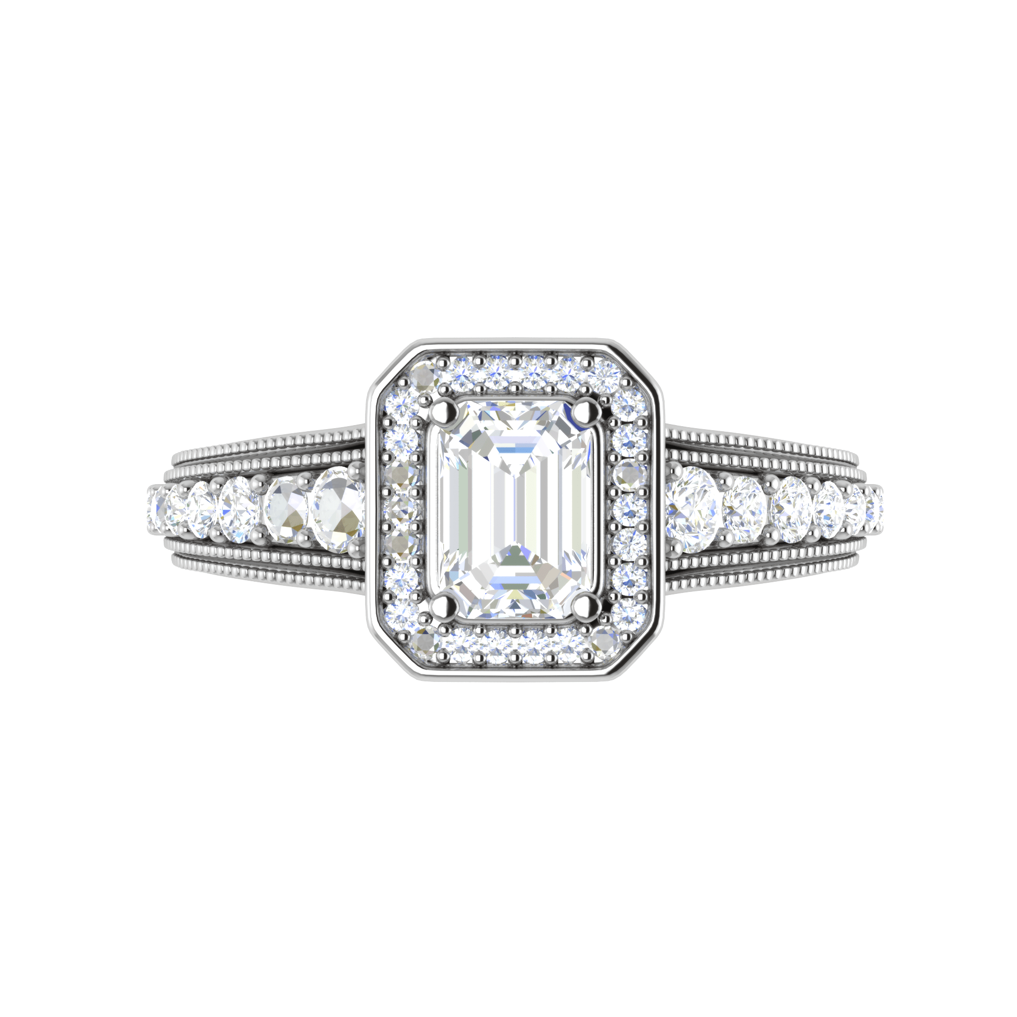 Jewelove™ Rings E VVS / Women's Band only 0.50cts. Emerald Cut Solitaire Halo Diamond Shank Platinum Ring JL PT WB6010E