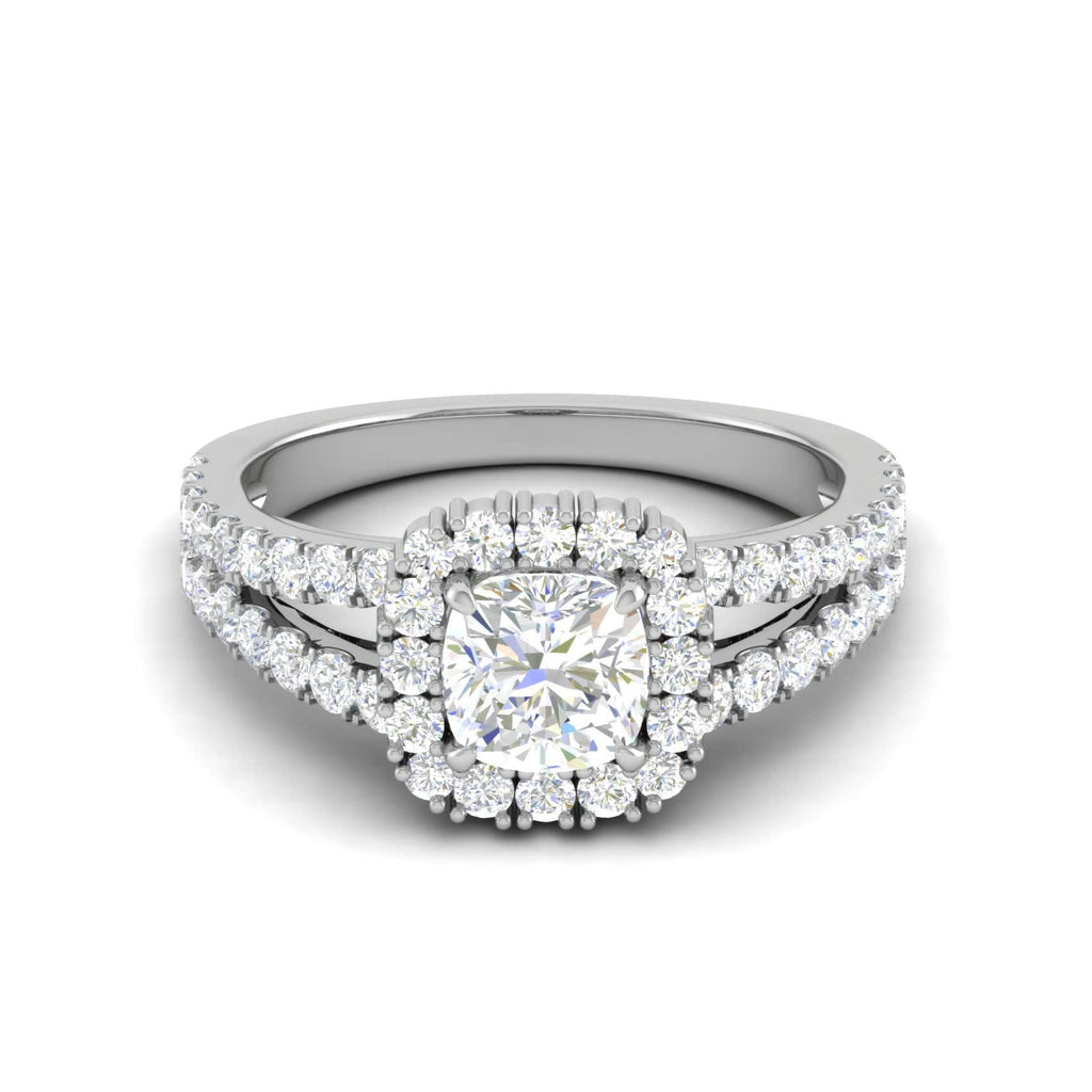 Jewelove™ Rings VVS G / Women's Band only 0.50cts Halo Cushion Solitaire Diamond Split Shank Platinum Ring JL PT WB5815E