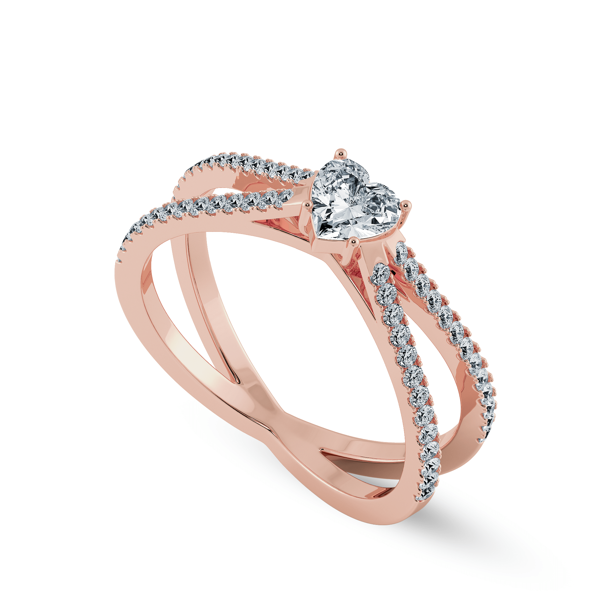 50-Pointer Heart Cut Solitaire Diamond Split Shank 18K Rose Gold Ring JL AU  1173R-A