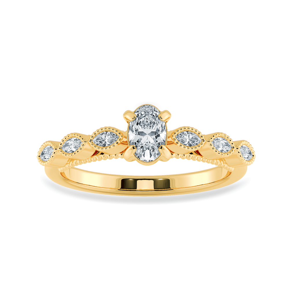 Jewelove™ Rings Women's Band only / VS I 0.50cts. Oval Cut Solitaire Marquise Cut Diamond Accents 18K Yellow Gold Ring JL AU 2017Y-A