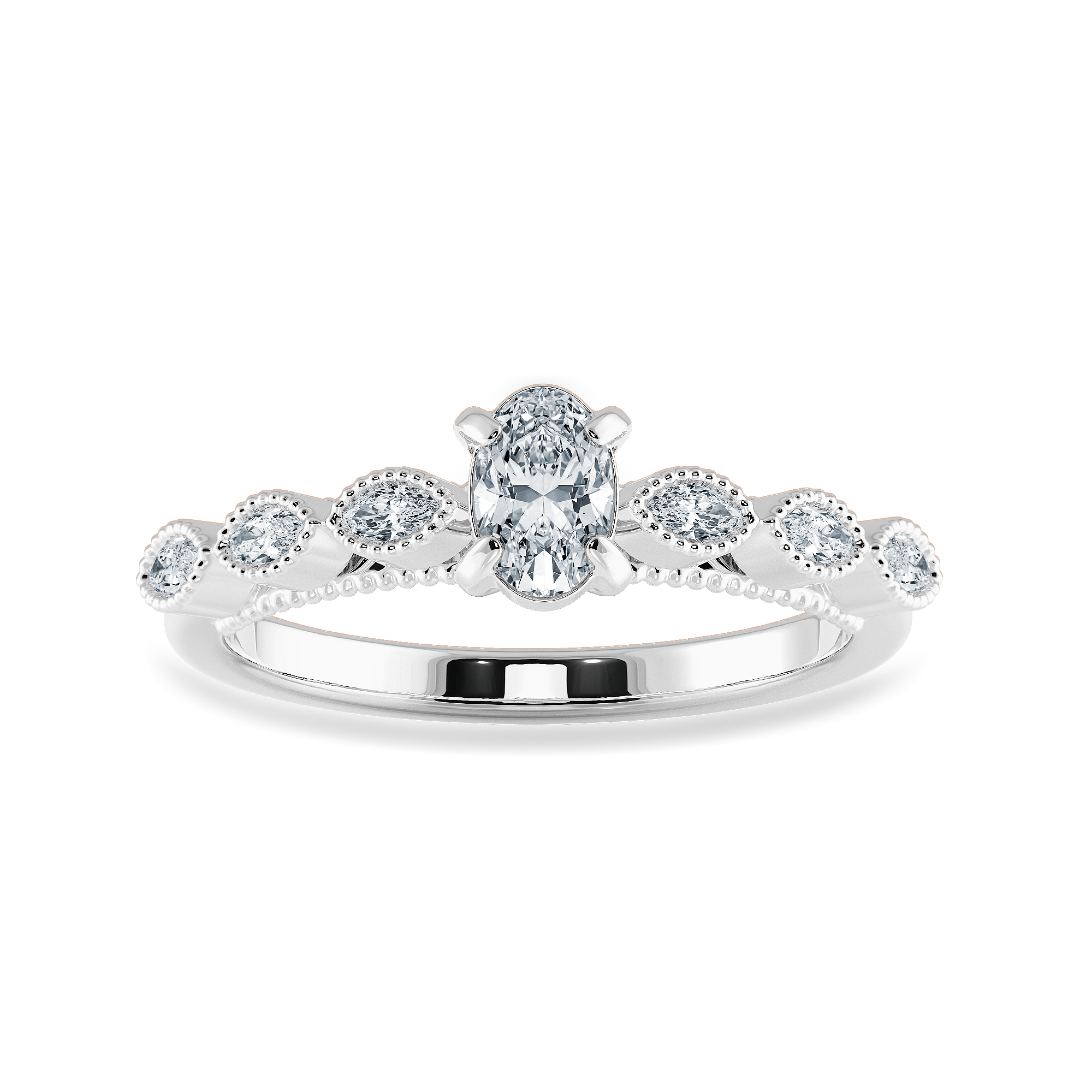 Jewelove™ Rings I VS / Women's Band only 0.50cts Oval Cut Solitaire with Marquise Cut Diamond Accents Platinum Ring JL PT 2017-A