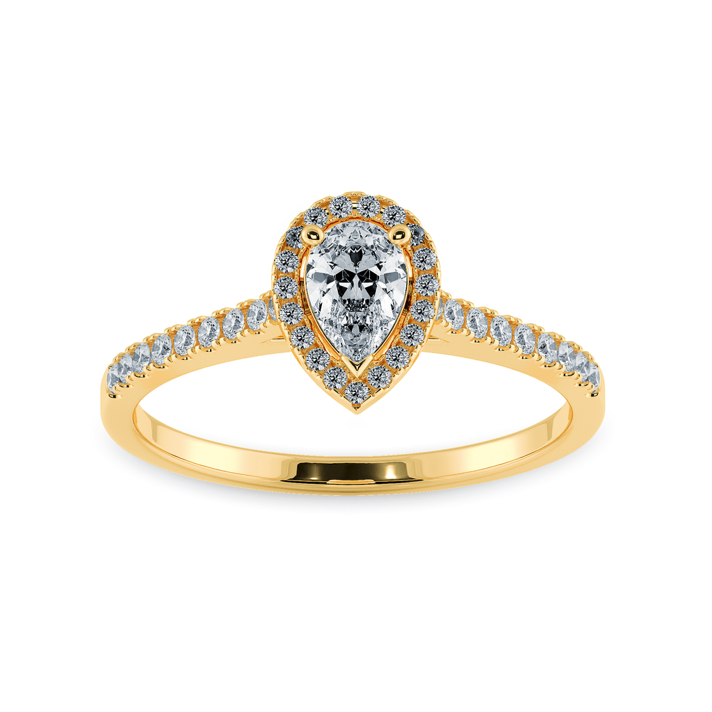 Jewelove™ Rings Women's Band only / VS I 0.50cts. Pear Cut Solitaire Halo Diamond Shank 18K Yellow Gold Ring JL AU 1200Y-A