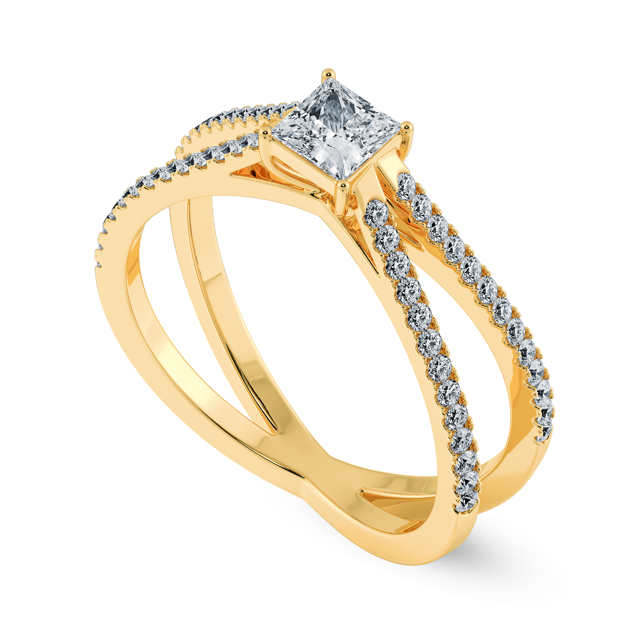 Shimmery Cross-over 18Kt Gold & Diamond Ring