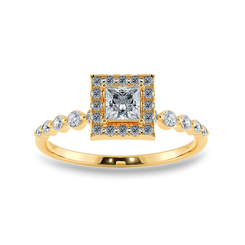 Jewelove™ Rings Women's Band only / VS I 0.50cts. Princess Cut Solitaire Halo Diamond Accents 18K Yellow Gold Ring JL AU 2003Y-A