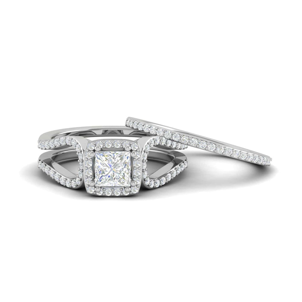 Jewelove™ Rings I VS / Women's Band only 0.50cts Princess Cut Solitaire Halo Diamond Split Shank Platinum Ring JL PT SF1750
