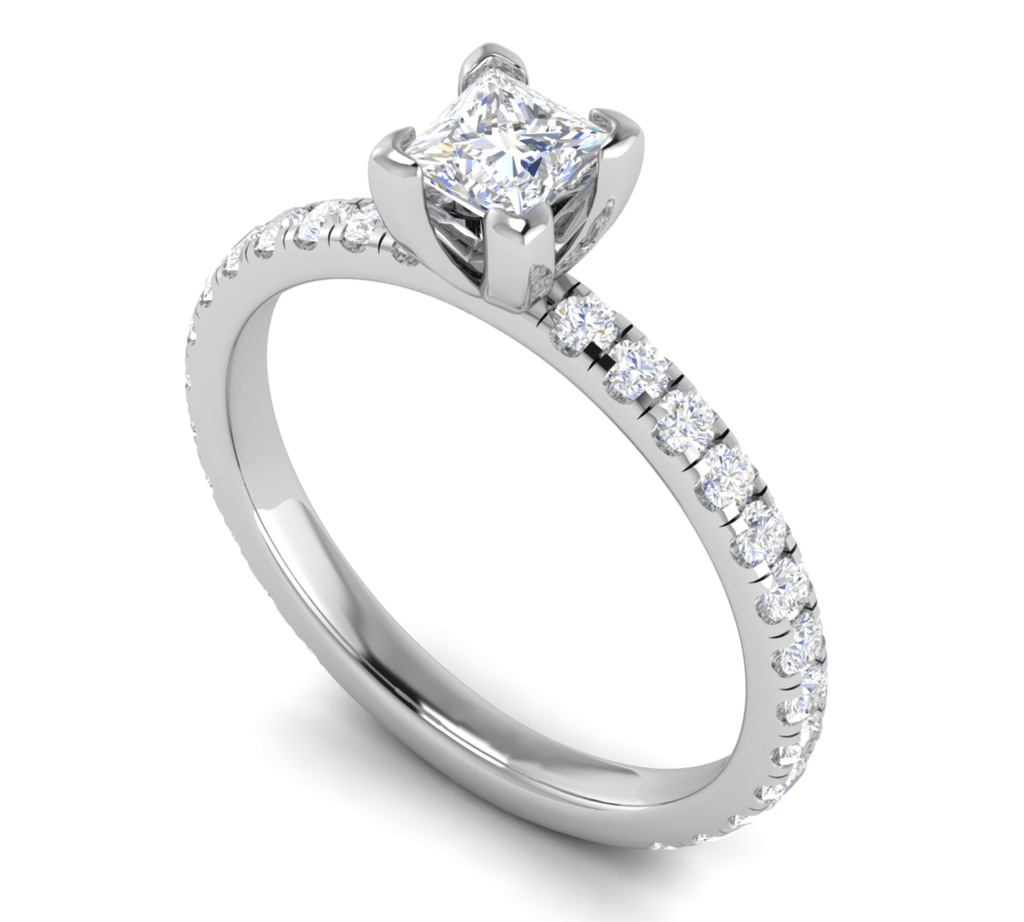 Jewelove™ Rings I VS / Women's Band only 0.50cts Princess Cut Solitaire with Diamond Shank Platinum Ring JL PT RC PR 255