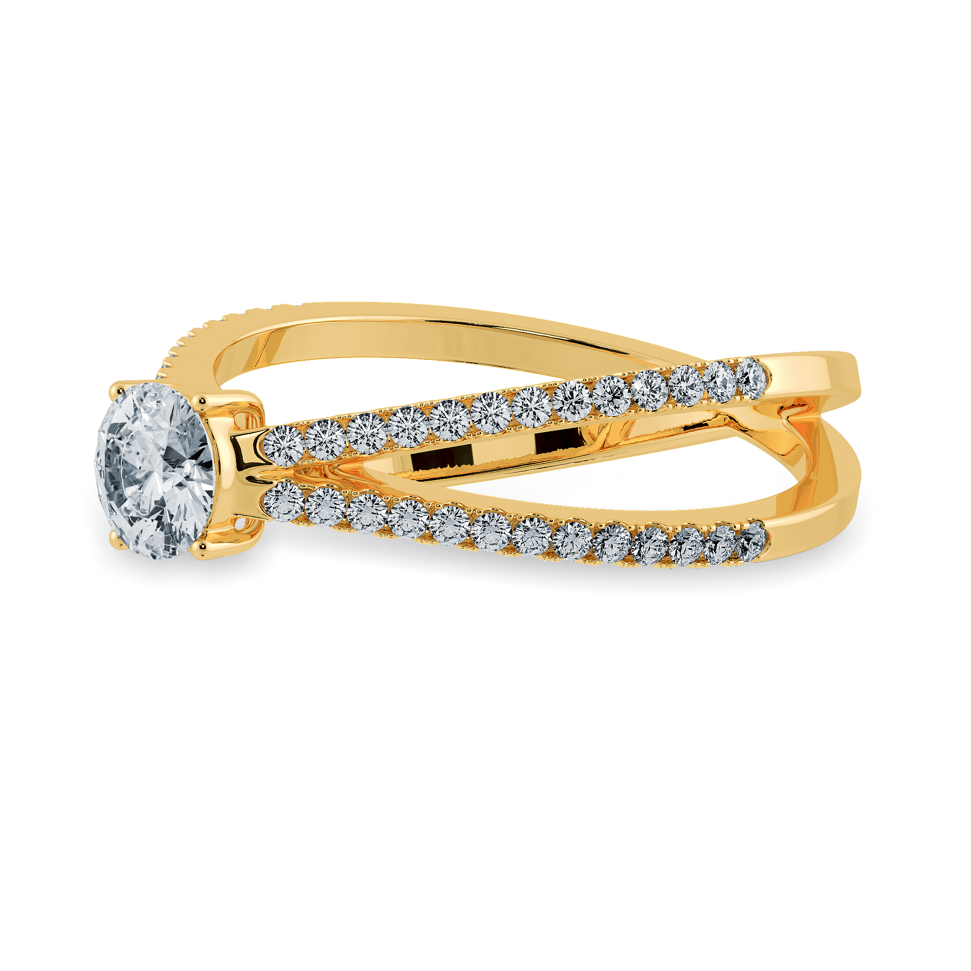 50-Pointer Solitaire Diamond Split Shank 18K Yellow Gold Ring JL