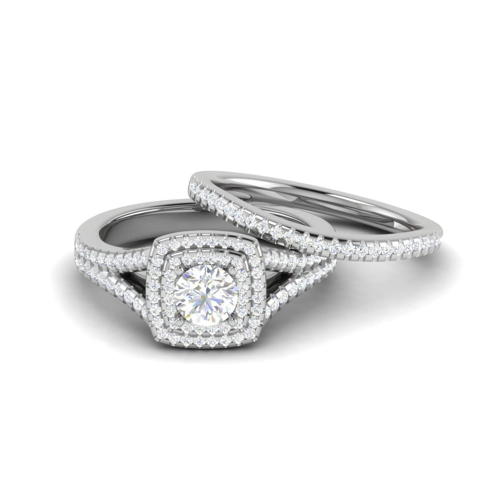 Jewelove™ Rings J VS / Women's Band only 0.50cts Solitaire Double Halo Diamond Split Shank Platinum Ring JL PT RV RD 145