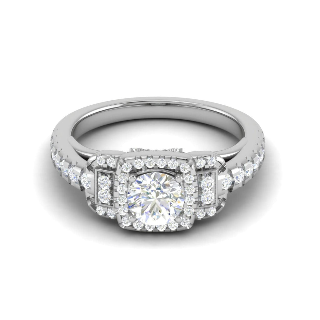 Jewelove™ Rings VS J / Women's Band only 0.50cts Solitaire Halo Diamond Shank Platinum Ring JL PT 202