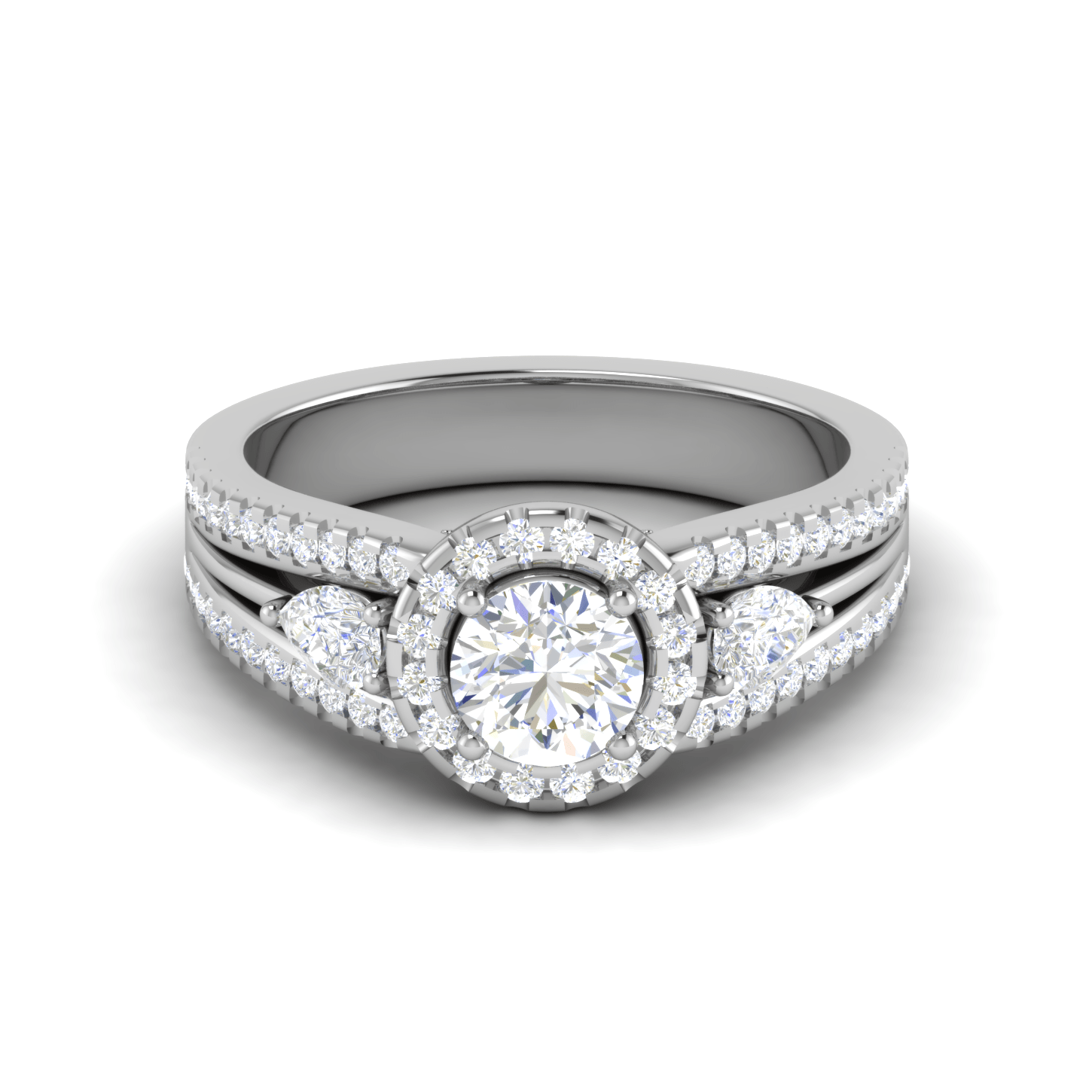 Jewelove™ Rings J VS / Women's Band only 0.50cts Solitaire Halo Diamond Split Shank Platinum Ring JL PT R3 RD 152