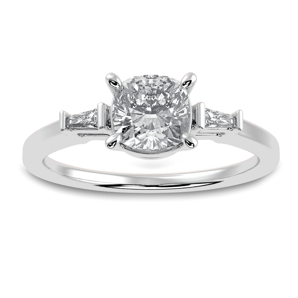 Jewelove™ Rings J VS / Women's Band only 0.50cts Solitaire with Baguette Diamond Accents Platinum Ring JL PT 1209-A