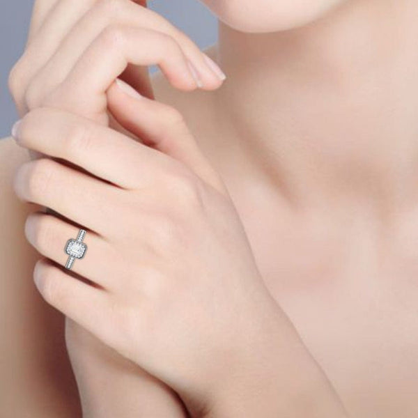 Jewelove™ Rings E VVS / Women's Band only 0.70 cts Emerald Cut Diamonds Halo Diamond Shank Platinum Ring JL PT RH EM 159