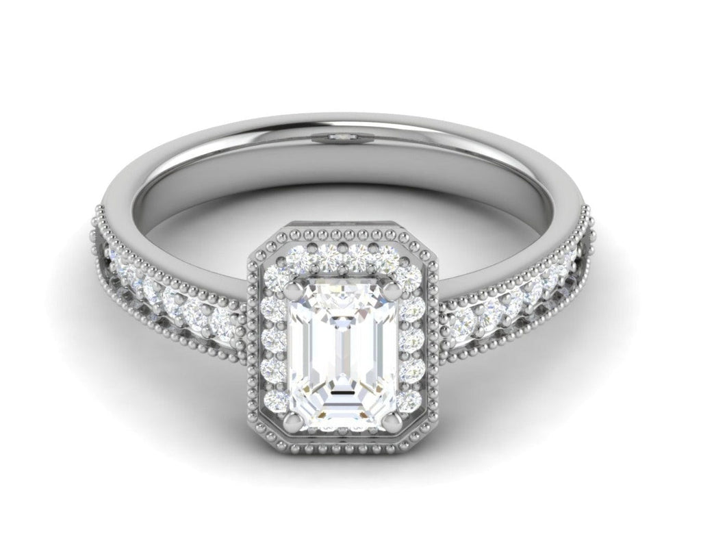 Jewelove™ Rings E VVS / Women's Band only 0.70 cts Emerald Cut Diamonds Halo Diamond Shank Platinum Ring JL PT RH EM 159