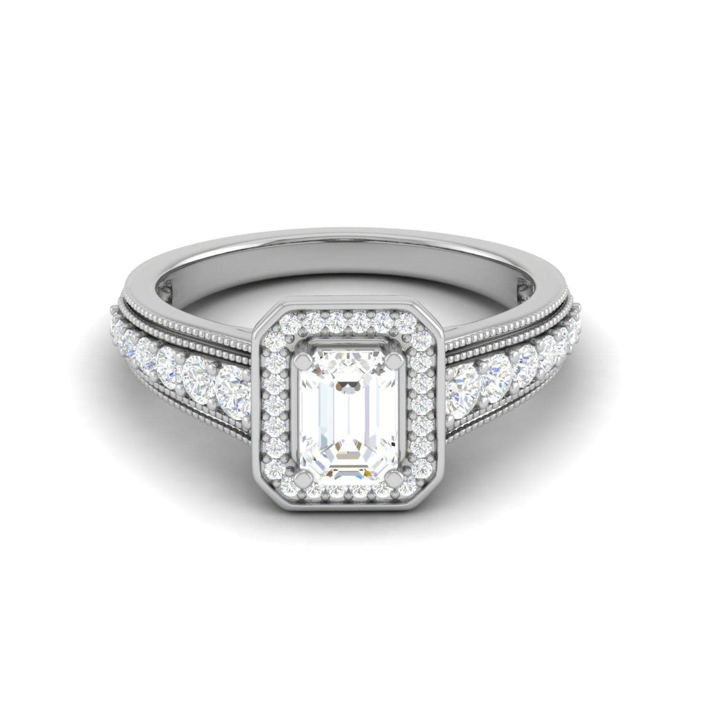 Jewelove™ Rings E VVS / Women's Band only 0.70 cts Emerald Cut Solitaire Halo Diamond Shank Platinum Ring JL PT JRW2824MM