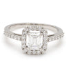 Front View of 0.70 cts. Emerald Cut Solitaire Ring in Platinum Halo Setting JL PT 469-A