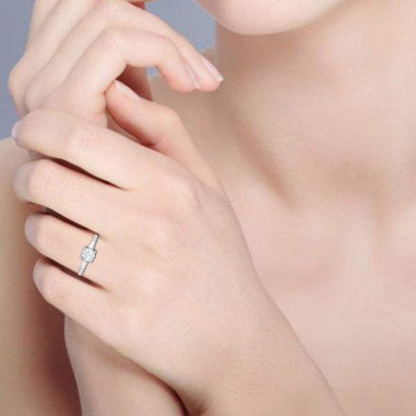 Jewelove™ Rings J VS / Women's Band only 0.70 cts. Platinum Solitaire Diamond Ring with Baguette Accents JL PT R3 RD 118