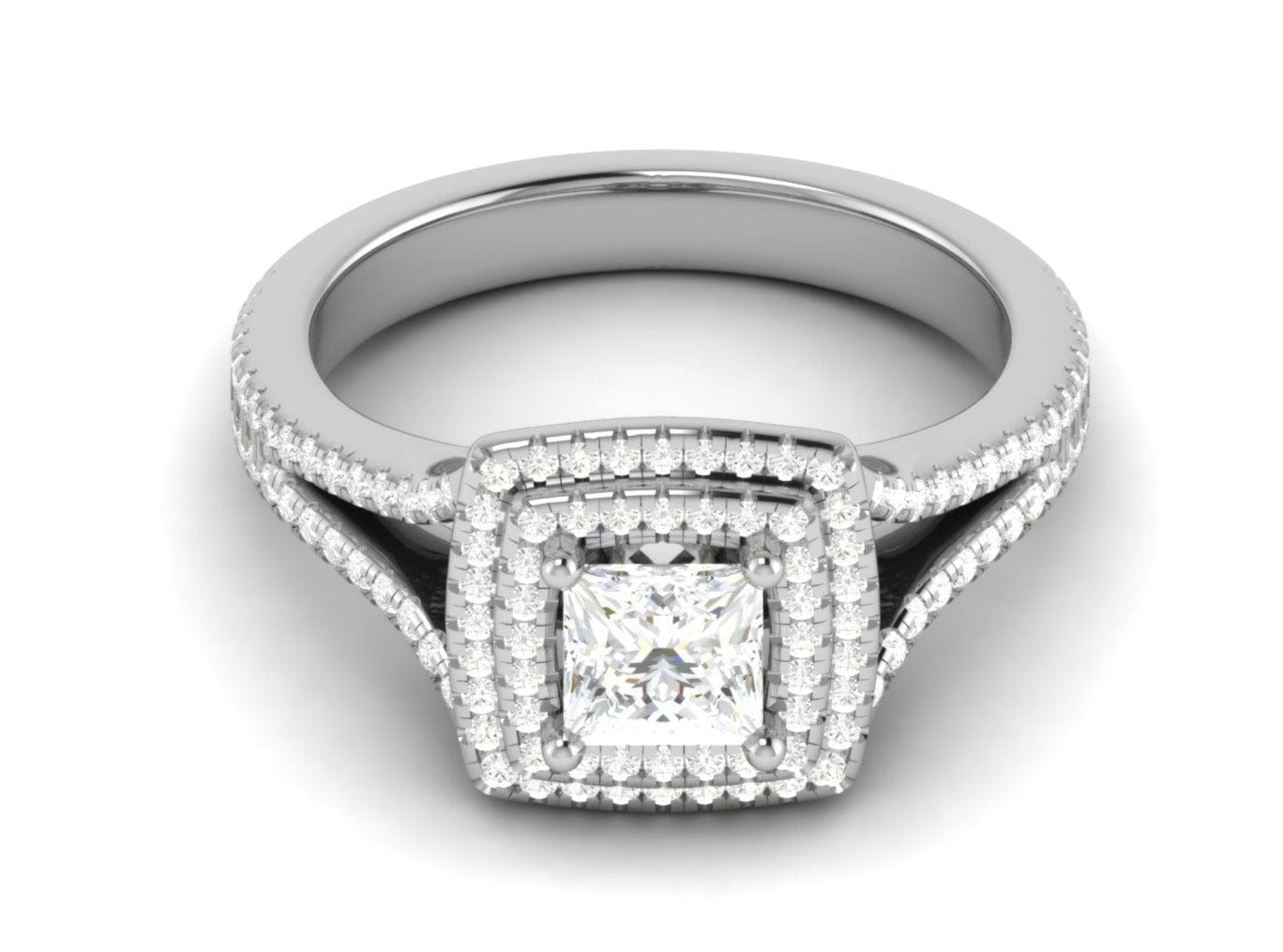 70-Pointer Princess Cut Solitaire Square Double Halo Diamond Split