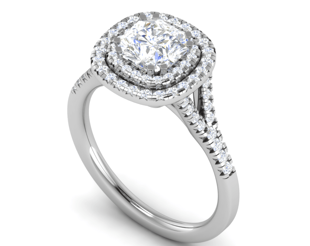 Jewelove™ J VS / Women's Band only 0.70 cts Solitaire Double Halo Diamond Shank Platinum Ring JL PT RH RD 101