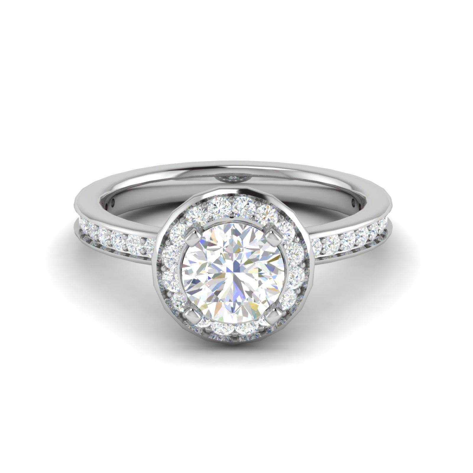 Jewelove™ J VS / Women's Band only 0.70 cts Solitaire Halo Diamond Shank Platinum Ring JL PT RH RD 148