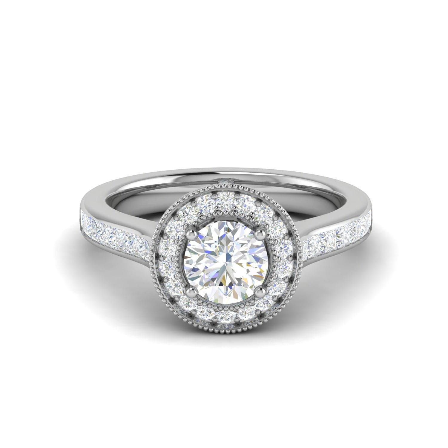 Jewelove™ J VS / Women's Band only 0.70 cts Solitaire Halo Diamond Shank Platinum Ring JL PT RH RD 149