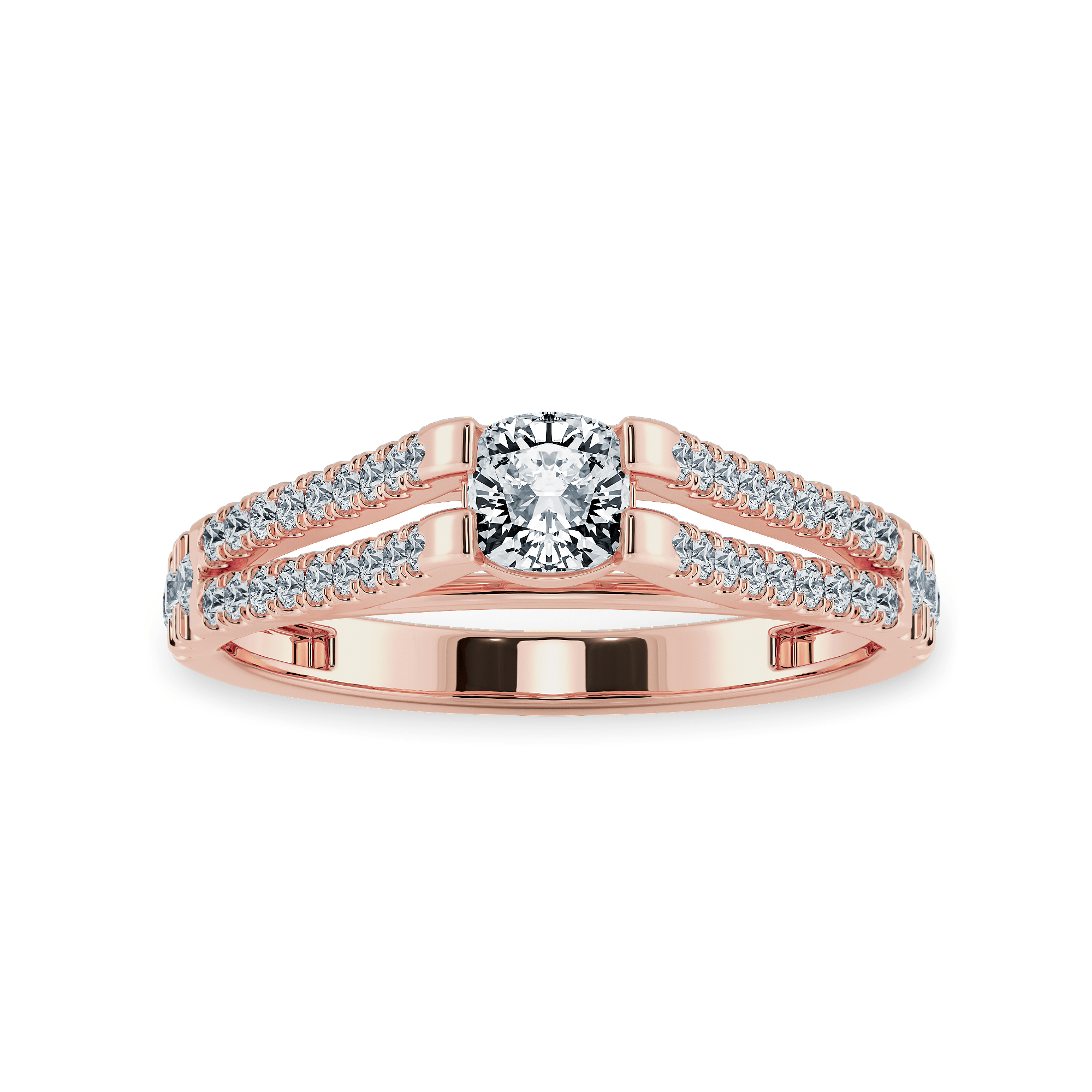 Cushion Cut Solitaire Diamond Split Shank 18K Rose Gold