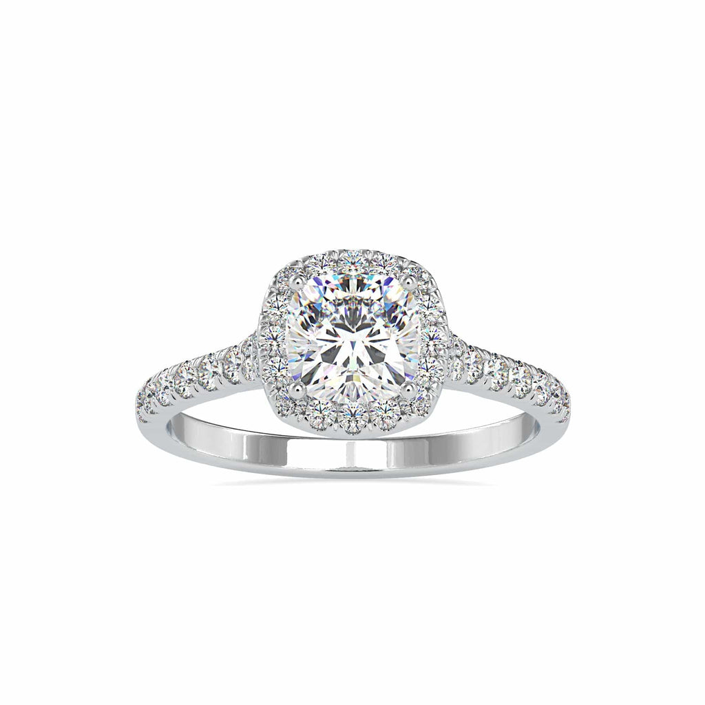 Jewelove™ Rings Women's Band only / VVS G 0.70cts. Cushion Cut Solitaire Platinum Halo Diamond Shank Solitaire Engagement Ring JL PT 0193-A