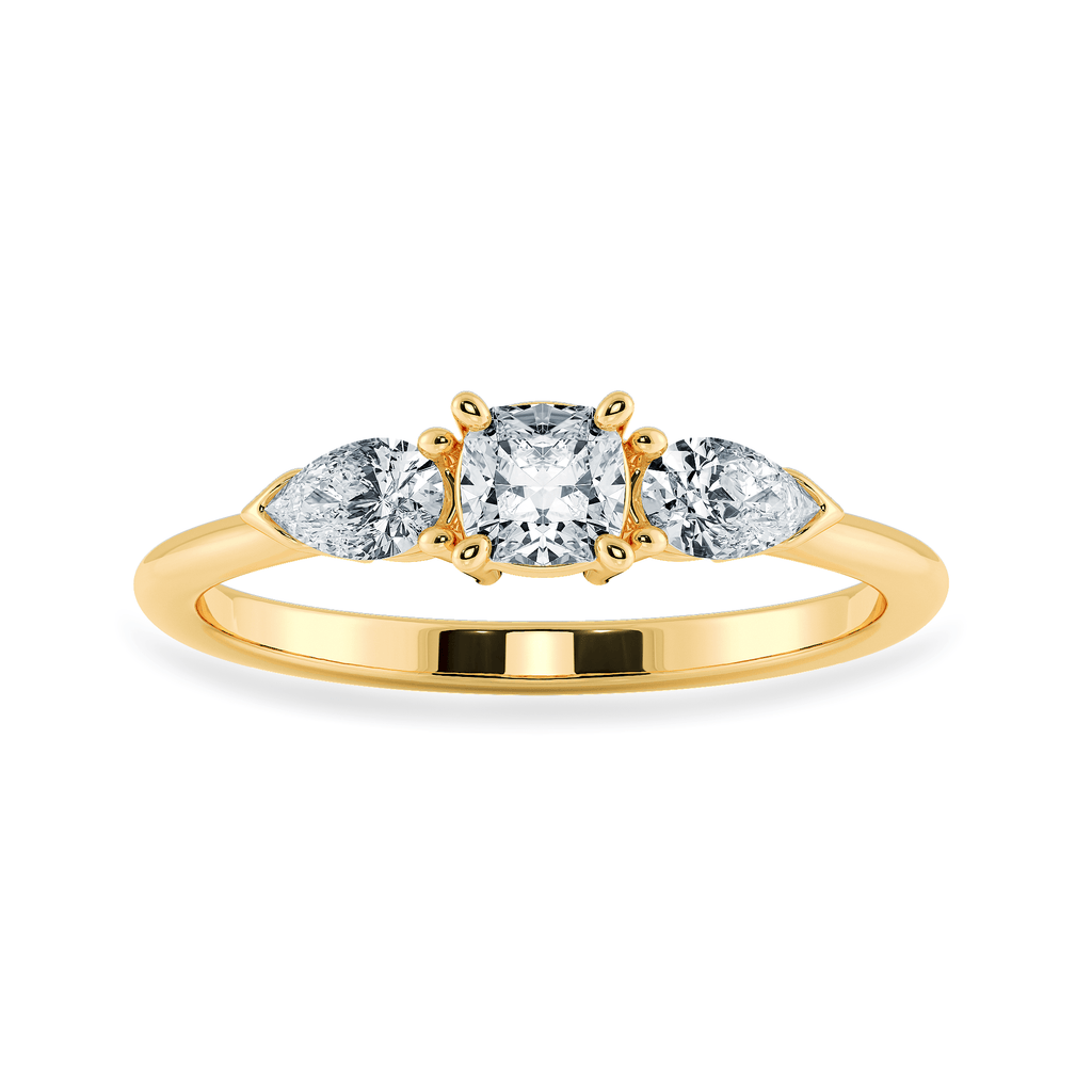 Jewelove™ Rings Women's Band only / VVS G 0.70cts. Cushion Cut Solitaire with Pear Cut Diamond Accents 18K Yellow Gold Ring JL AU 1203Y-B