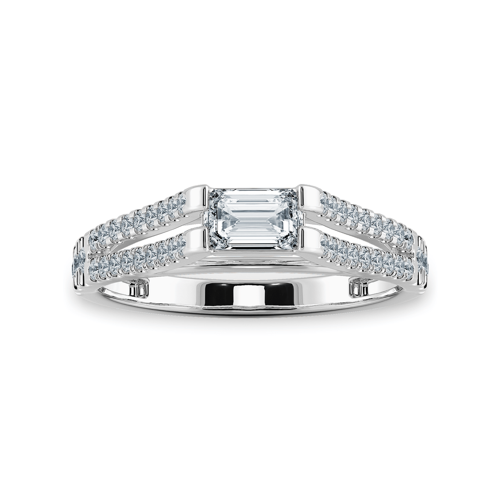 Jewelove™ Rings E VVS / Women's Band only 0.70cts Emerald Cut Solitaire Diamond Split Shank Platinum Ring JL PT 1180-B